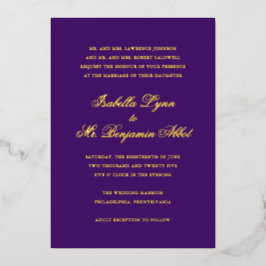 Invitación Con Relieve Metalizado Boda formal elegante tradicional púrpura