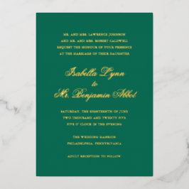 Invitación Con Relieve Metalizado Boda formal elegante tradicional verde esmeralda