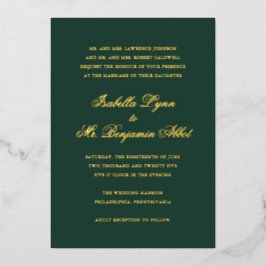 Invitación Con Relieve Metalizado Boda formal elegante tradicional verde forestal