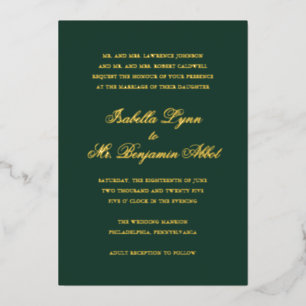 Invitación Con Relieve Metalizado Boda Formal Elegante Verde Bosque Tradicional