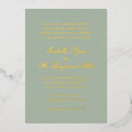 Invitación Con Relieve Metalizado Boda Formal Elegante Verde Salvia Tradicional