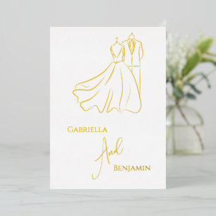 Invitación Con Relieve Metalizado Boda Formal Minimalista Oro Blanco Escritura
