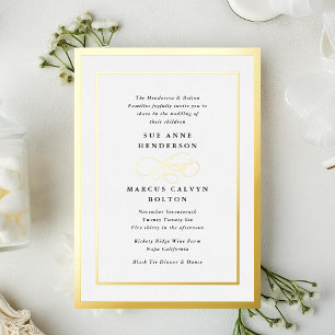 Invitación Con Relieve Metalizado Boda Formal Moderna Caligrafía Blanco y Negro