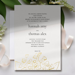 Invitación Con Relieve Metalizado Boda Formal Moderna Valle de Lirio Bosquejo de Art