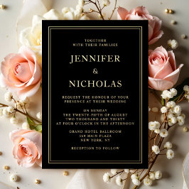 Invitación Con Relieve Metalizado Boda Formal Negra Elegante