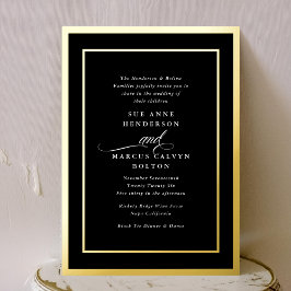 Invitación Con Relieve Metalizado Boda Formal Premium Negro Blanco Ampersand Marco