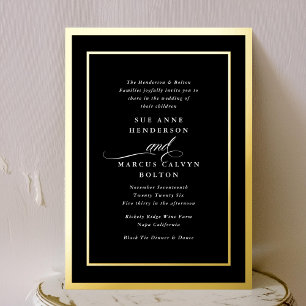 Invitación Con Relieve Metalizado Boda Formal Premium Negro Blanco Ampersand Marco