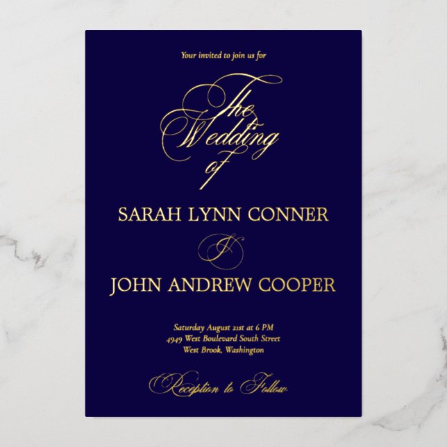 Invitación Con Relieve Metalizado Boda formal Royal Blue (Anverso)