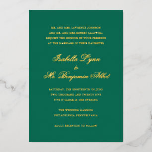 Invitación Con Relieve Metalizado Boda Formal Tradicional de Verde Esmeralda Elegant