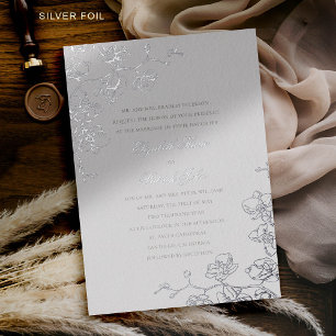Invitación Con Relieve Metalizado Boda Formal Tradicional Marfil Dicha de Orquídeas