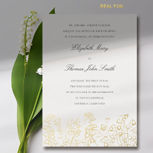 Invitación Con Relieve Metalizado Boda Formal Valle de Lirio Bosquejo Floral Arte Do