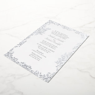 Invitación Con Relieve Metalizado Boda Formal Vintage Ambos Padres Plata