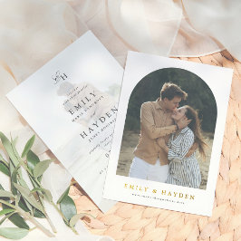 Invitación Con Relieve Metalizado Boda Foto Arco Minimalista Boho Simple