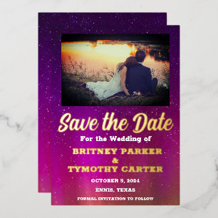 Invitación Con Relieve Metalizado Boda Foto Código QR Cielo Aurora Boreal