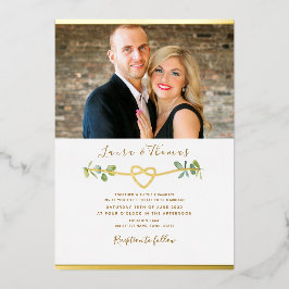 Invitación Con Relieve Metalizado Boda Foto Eucalipto Oro
