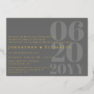 Invitación Con Relieve Metalizado Boda Foto Tipo Negrita Minimalista Gris