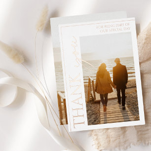 Invitación Con Relieve Metalizado Boda fotográfico blanco de oro Gracias Rosa
