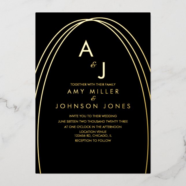 Invitación Con Relieve Metalizado Boda fotográfico de borde de arco geométrico presi (Anverso)