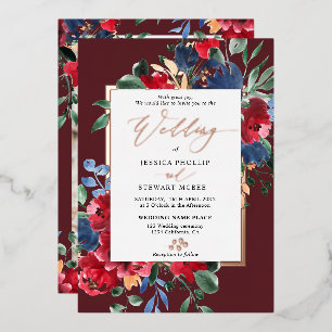 Invitación Con Relieve Metalizado Boda fotográfico de guión dorado rojo de Borgoña