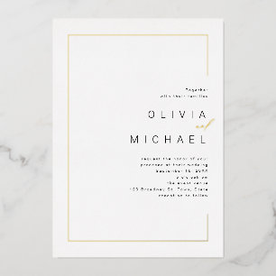 Invitación Con Relieve Metalizado Boda fotográfico minimalista con marco de moda mod