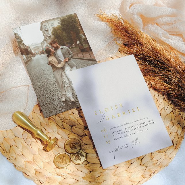 Invitación Con Relieve Metalizado Boda fotográfico mínimo moderno Boho de Relieve me (Subido por el creador)