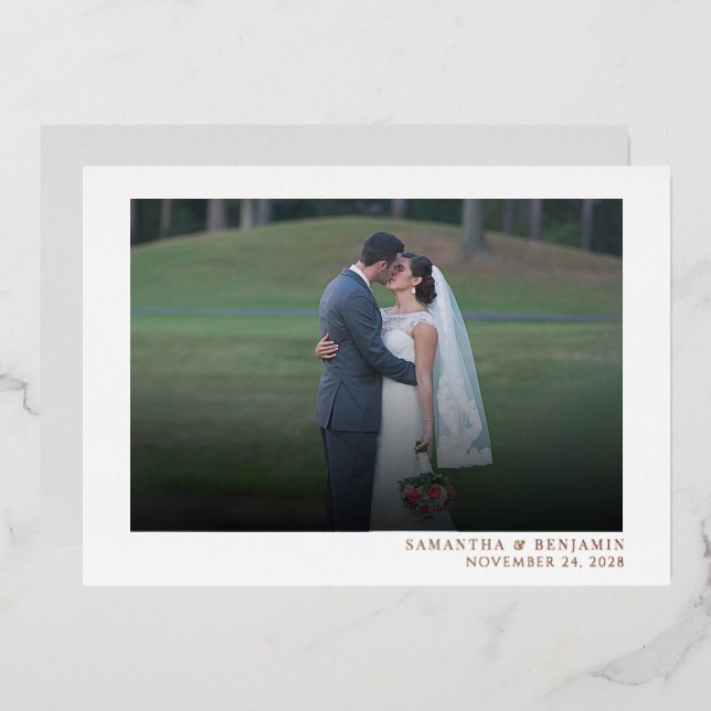Invitación Con Relieve Metalizado Boda fotográfico moderno Gracias (Anverso/Reverso)