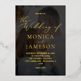 Invitación Con Relieve Metalizado Boda fotográfico V2 de caligrafía moderna oscuro