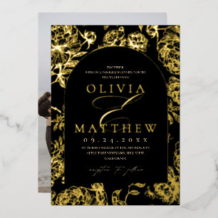 Invitación Con Relieve Metalizado Boda Francesa Toile De Jouy de Hoja de Oro y Negro