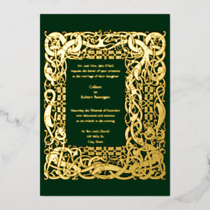 Invitación Con Relieve Metalizado Boda Frontera de Nudos Celtas Vikingos Vintage
