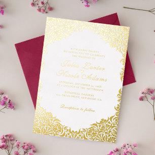 Invitación Con Relieve Metalizado Boda Fronterizo de Estilo Marfil De Lujo Brillante