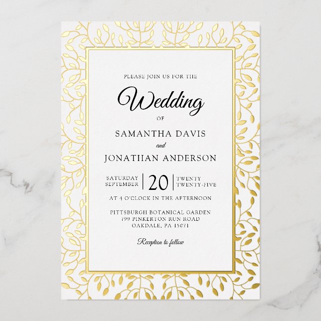 Invitación Con Relieve Metalizado Boda fronterizo de Relieve metalizado dorado de le (Anverso)