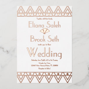 Invitación Con Relieve Metalizado Boda Gabsty Heart Border Gold Presionado