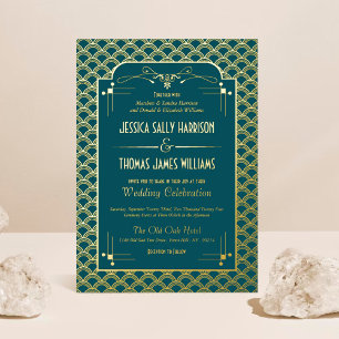 Invitación Con Relieve Metalizado Boda Gatsby Art Deco Vintage de los años 20 Real