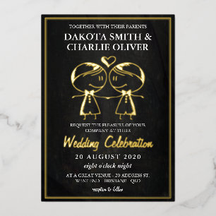 Invitación Con Relieve Metalizado Boda Gay Negra y Dorada