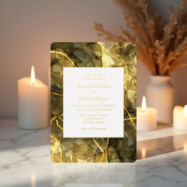 Invitación Con Relieve Metalizado Boda Gemstone Topaz Black Gold (Subido por el creador)