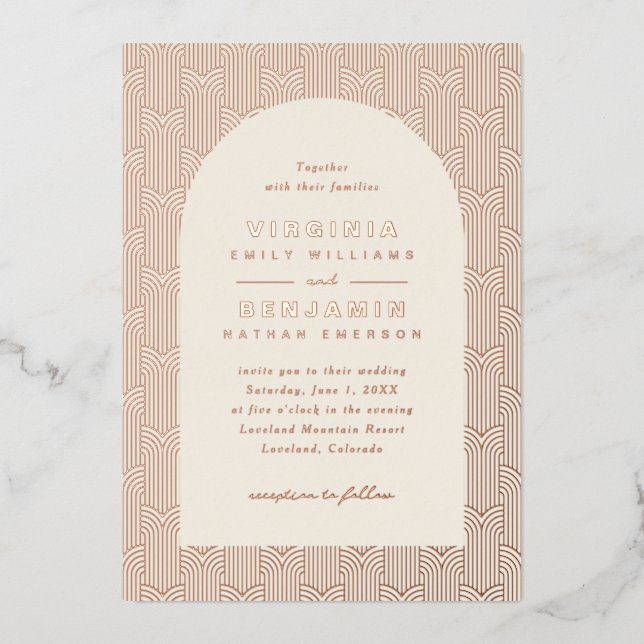Invitación Con Relieve Metalizado Boda Geométrica (Anverso)