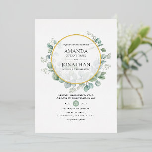 Invitación Con Relieve Metalizado Boda Geométrica de Eucalipto Dorado