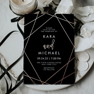 Invitación Con Relieve Metalizado Boda geométrica elegante de oro rosa y negro
