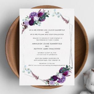 Invitación Con Relieve Metalizado Boda geométrica floral moderna plata