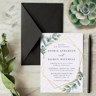 Invitación Con Relieve Metalizado Boda Geométrica Real de Eucalipto