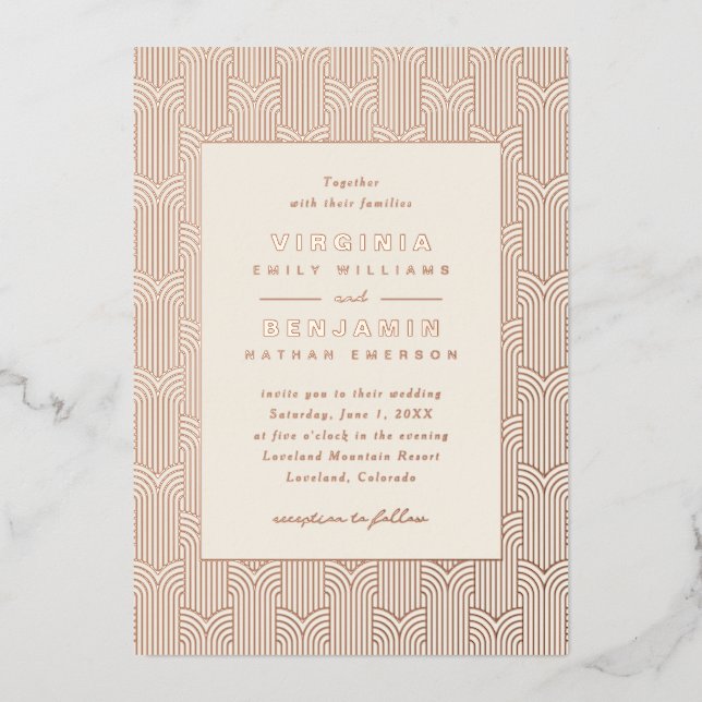 Invitación Con Relieve Metalizado Boda geométrico (Anverso)