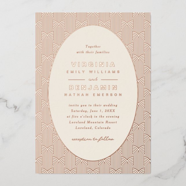 Invitación Con Relieve Metalizado Boda geométrico moderno (Anverso)