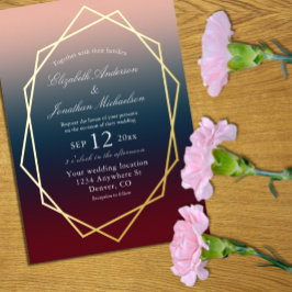 Invitación Con Relieve Metalizado Boda geométrico Rubor Ombre de la Marina de Borgoñ