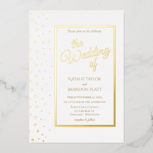 Invitación Con Relieve Metalizado Boda Gold Sparkle Classic (Anverso)