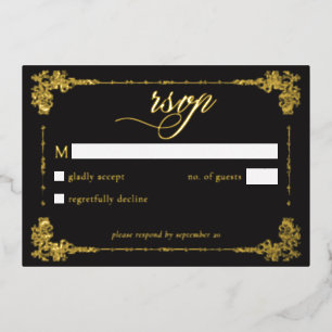 Invitación Con Relieve Metalizado Boda gótica con pergamino de oro negro ornamentado