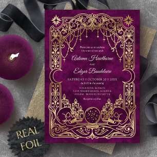 Invitación Con Relieve Metalizado Boda Gótica de Halloween Tarot