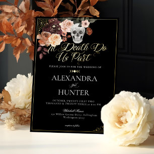Invitación Con Relieve Metalizado Boda gótica de otoño con calavera de acuarela hast