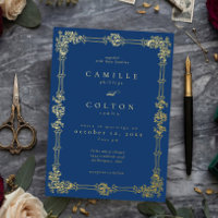 Boda Gótica de Pergamino de Oro Azul Ornate Vintag