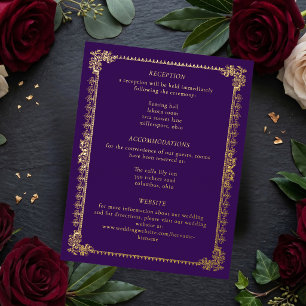 Invitación Con Relieve Metalizado Boda Gótica de Pergamino de Oro Púrpura Ornata Vin