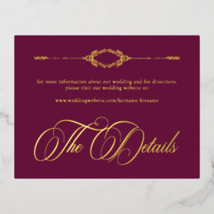 Invitación Con Relieve Metalizado Boda Gótica de Pergamino Dorado Burgundy Ornate Vi